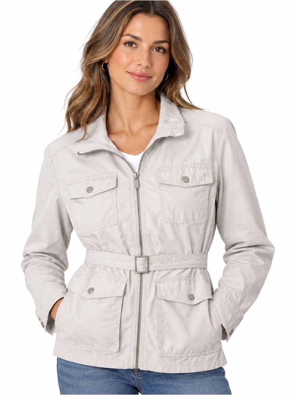 Tommy Hilfiger  Light Cream Utility Belted Jacket Size Large